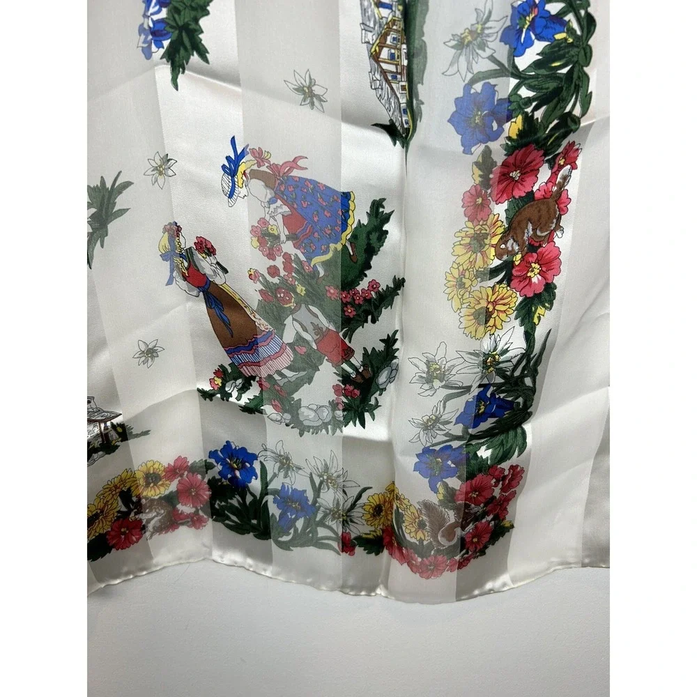 Vintage Scarf Silk Hand Rolled White Multicolor Spring Floral Flowing Read